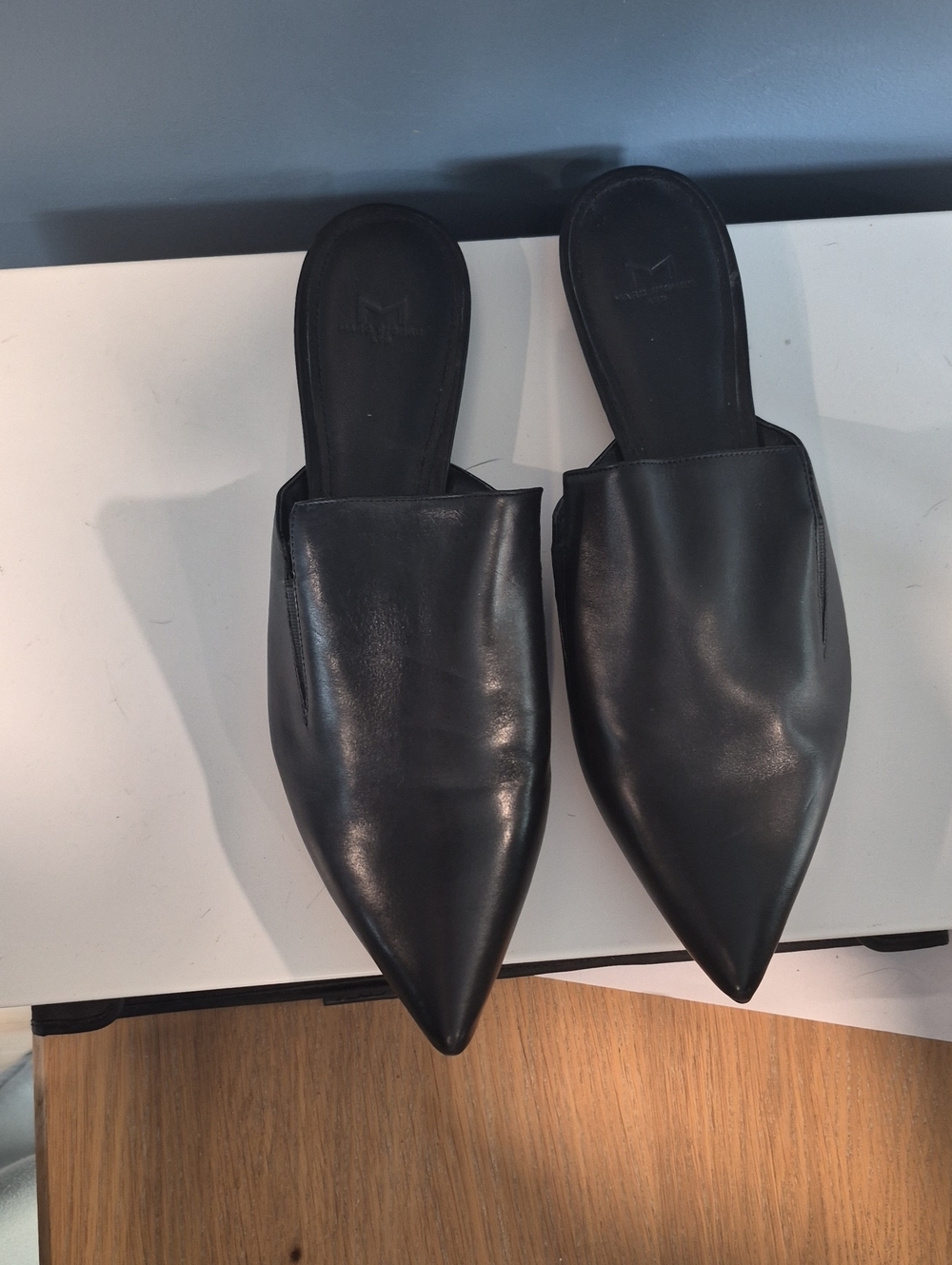Marc Fisher Black Pointed Slip-On Mules